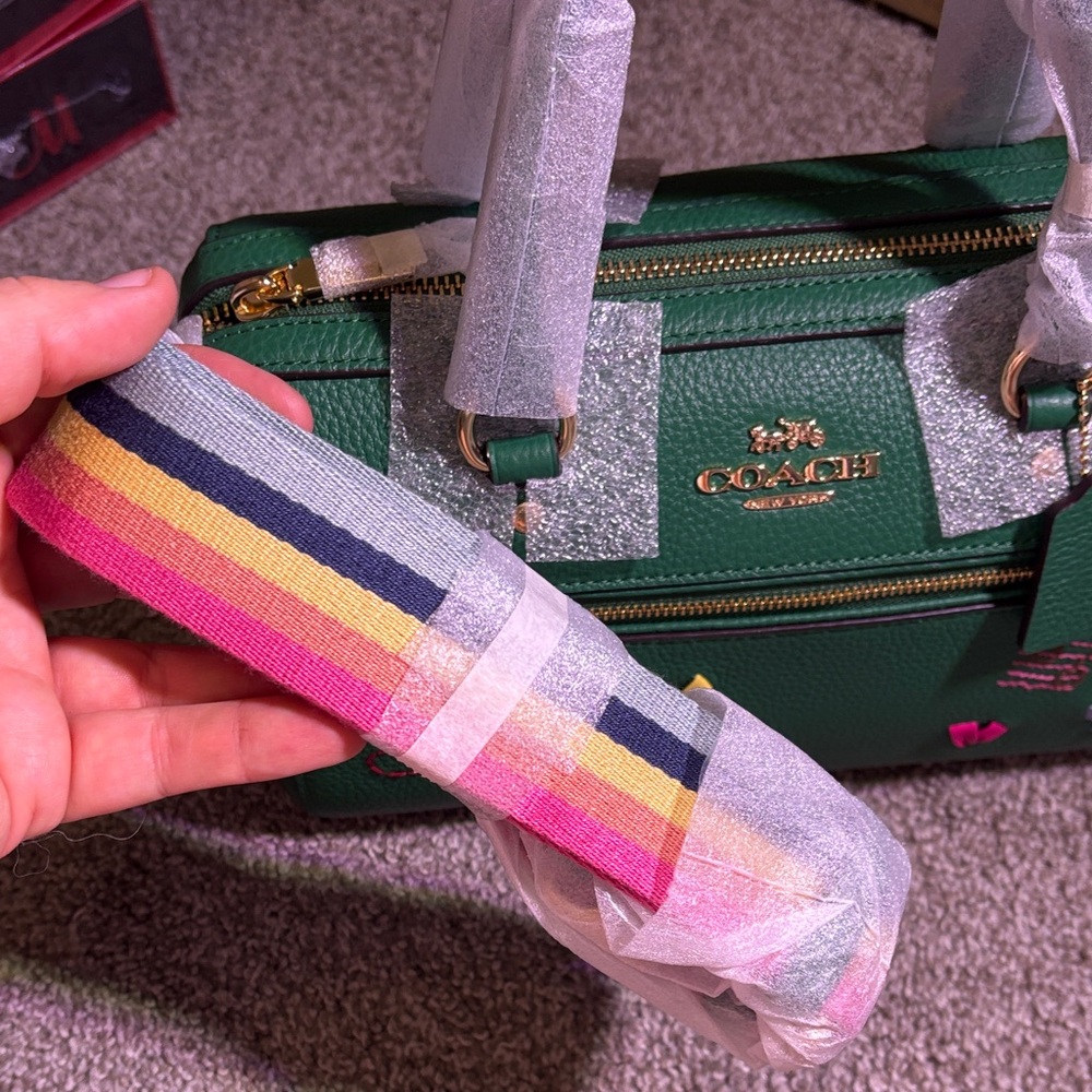 Coach Rowen Green Satchel with Colorful Diary Embroidery C8280 - Picture 2 of 13